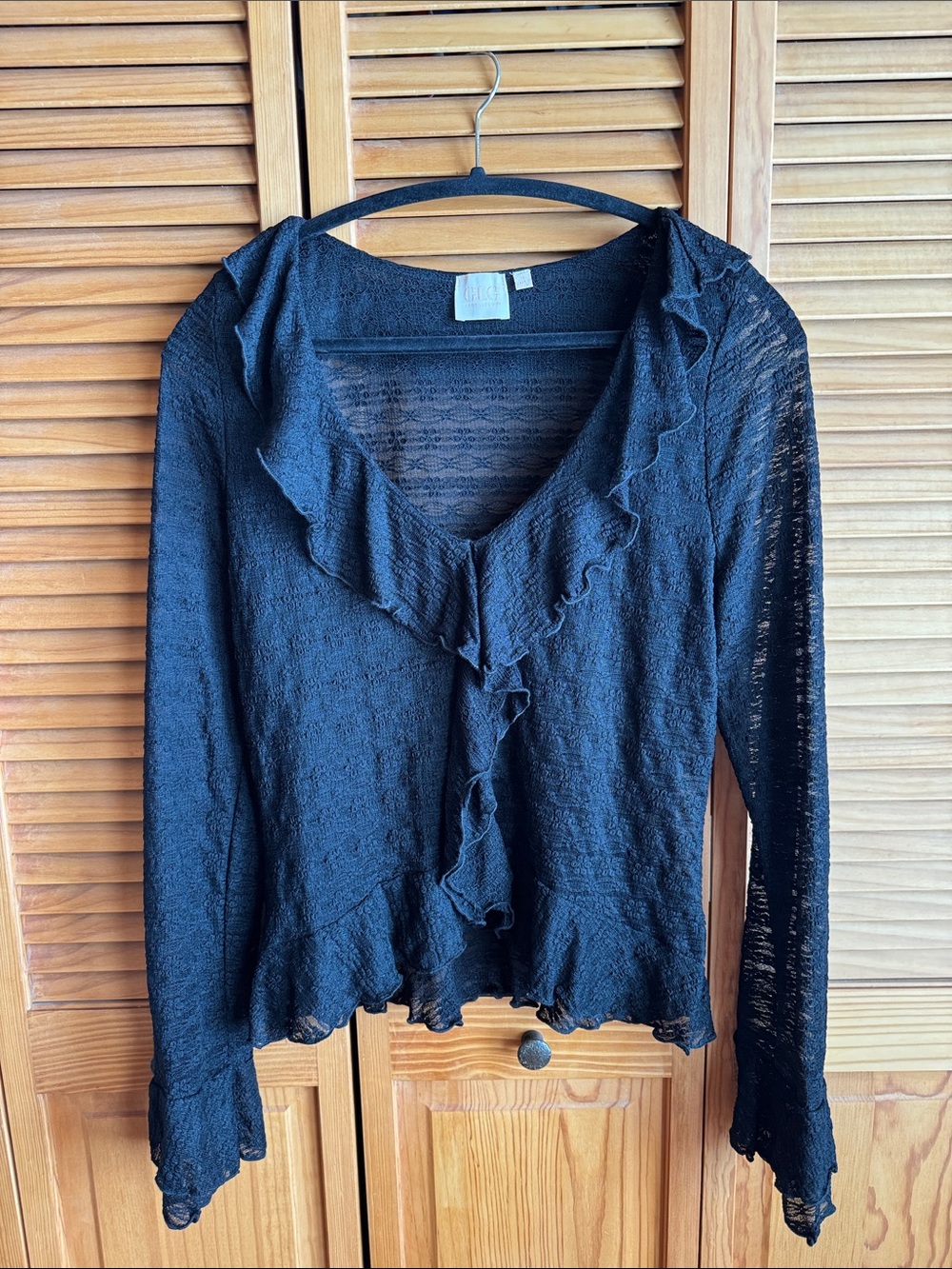 GLG Black Ruffle-Trim Women's Top